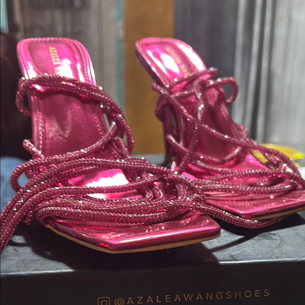 AZALEA WANG STATION SEXY TIE UP STILETTO SANDAL IN PINK